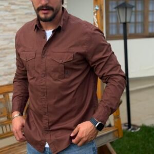 camisa rebell work marrom frente 01