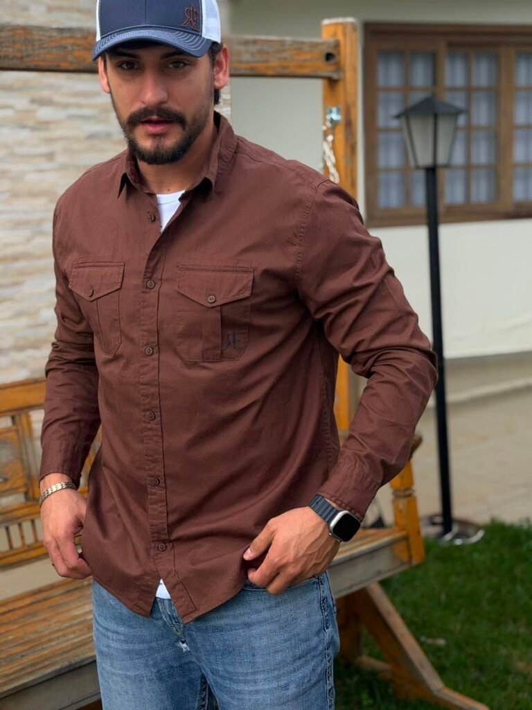 camisa rebell work marrom frente 01