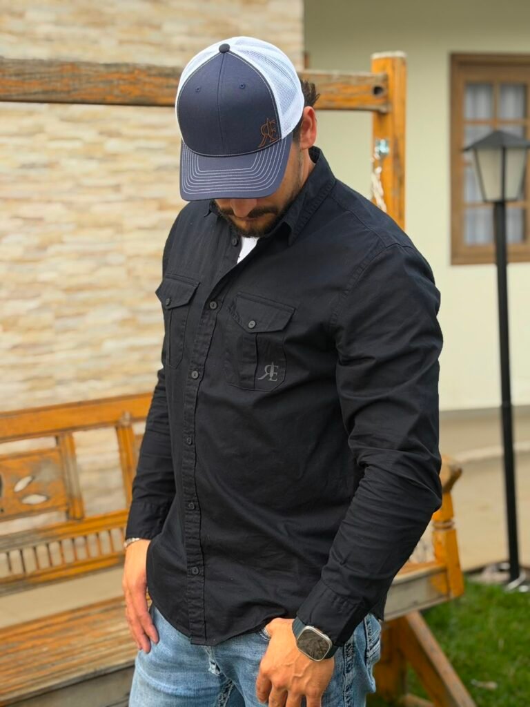 camisa rebell work preto frente 01