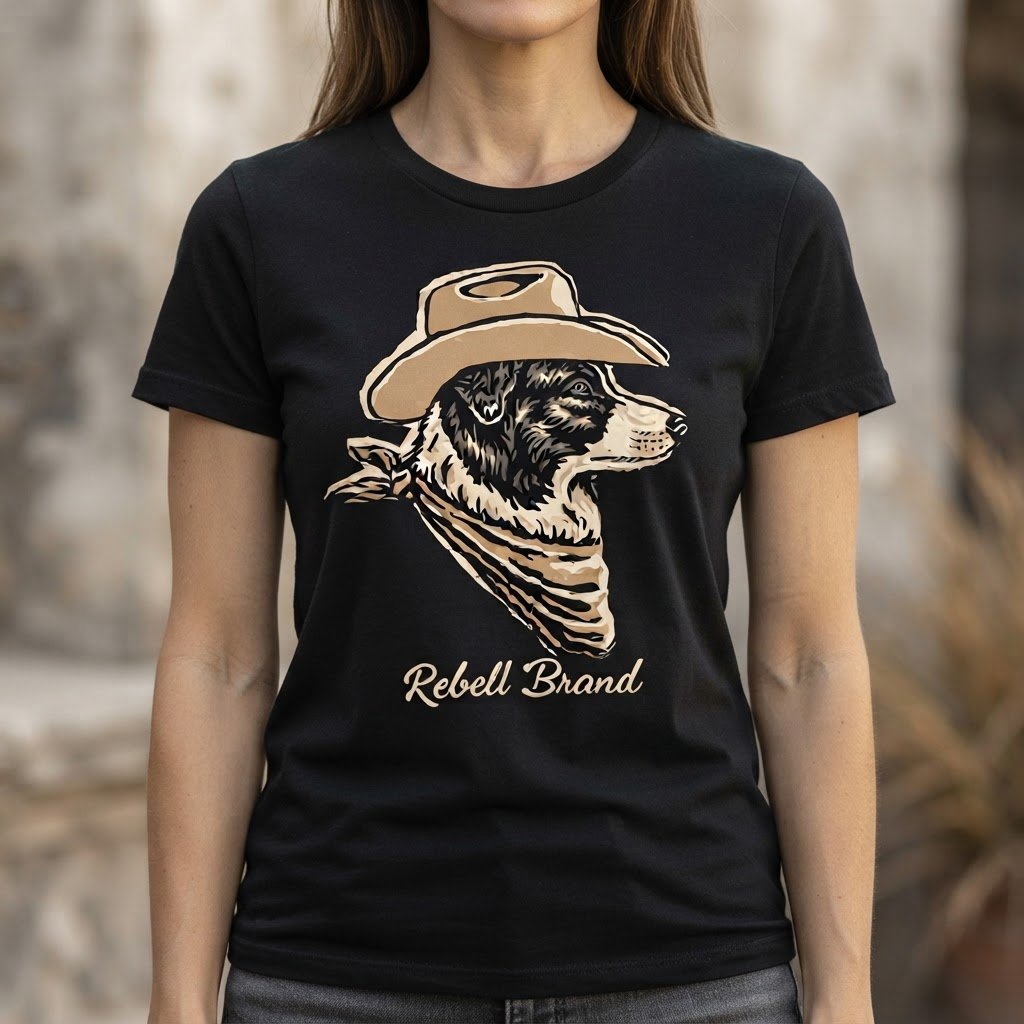 camiseta feminina rebell brand cowboy dog