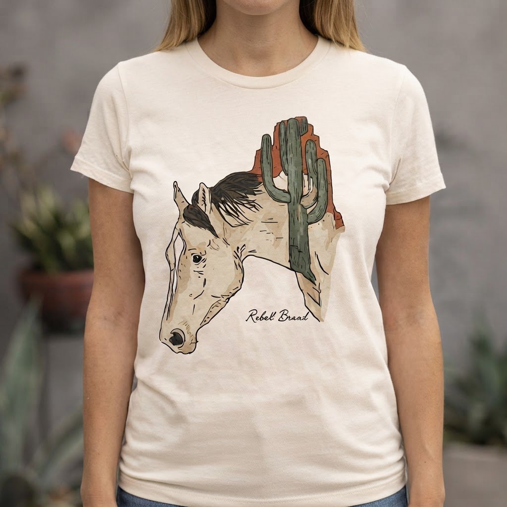 camiseta feminina rebell brand desert horse