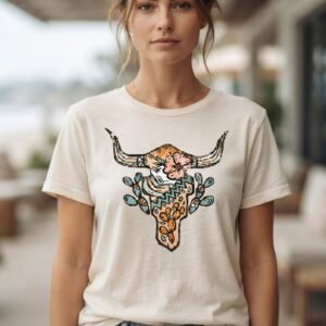 Inicio camiseta feminina rebell brand floral longhorn