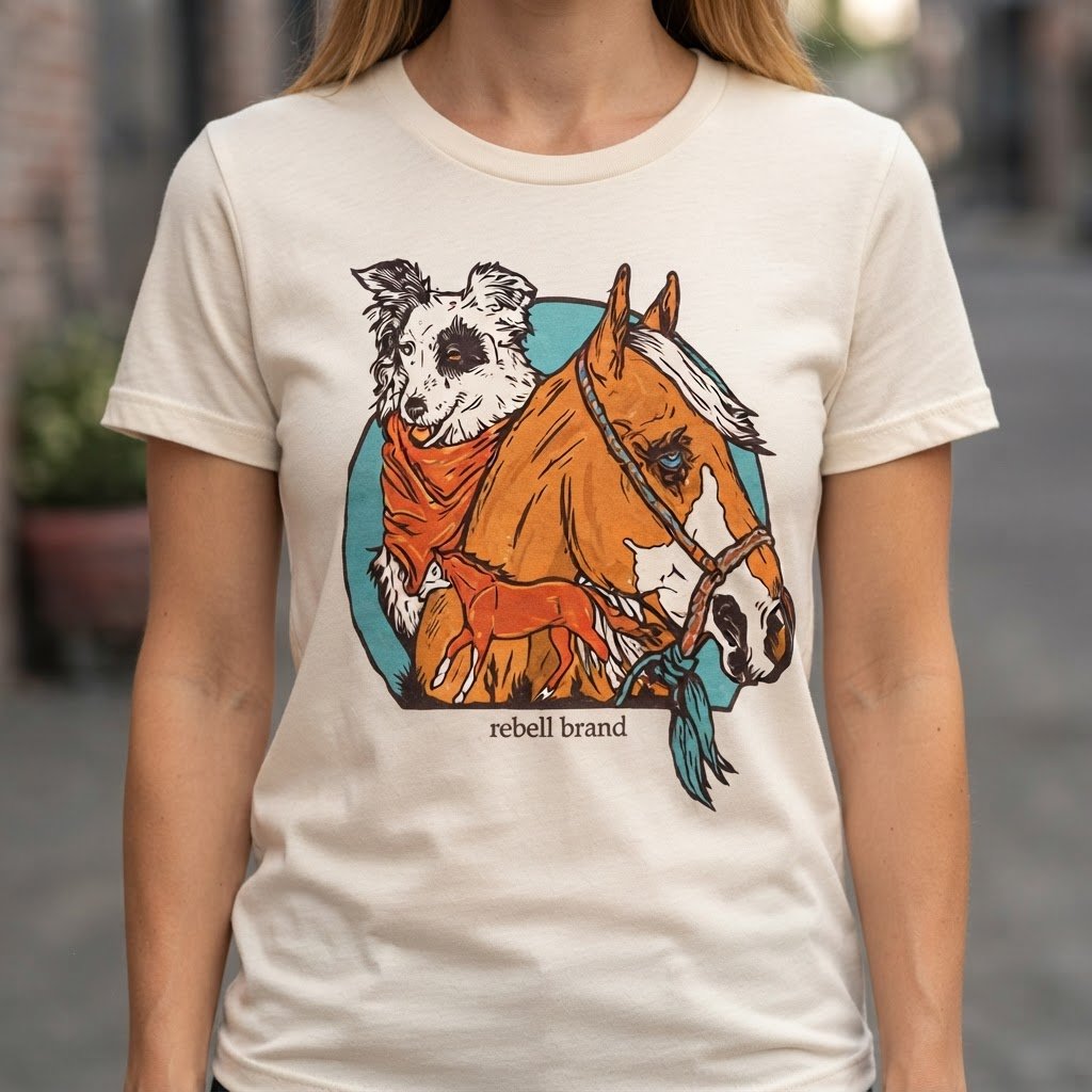 camiseta feminina rebell brand horse dog western