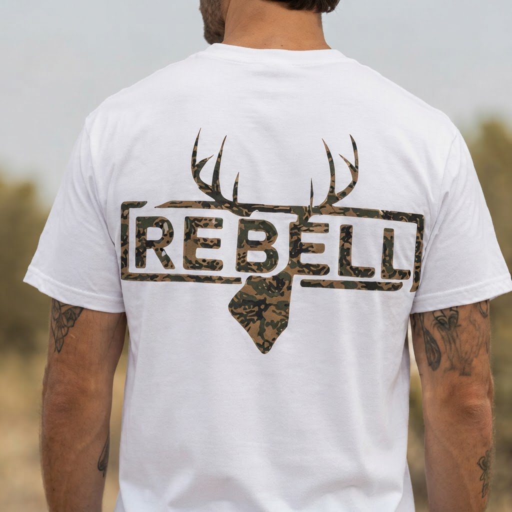 camiseta rebell brand camo deer