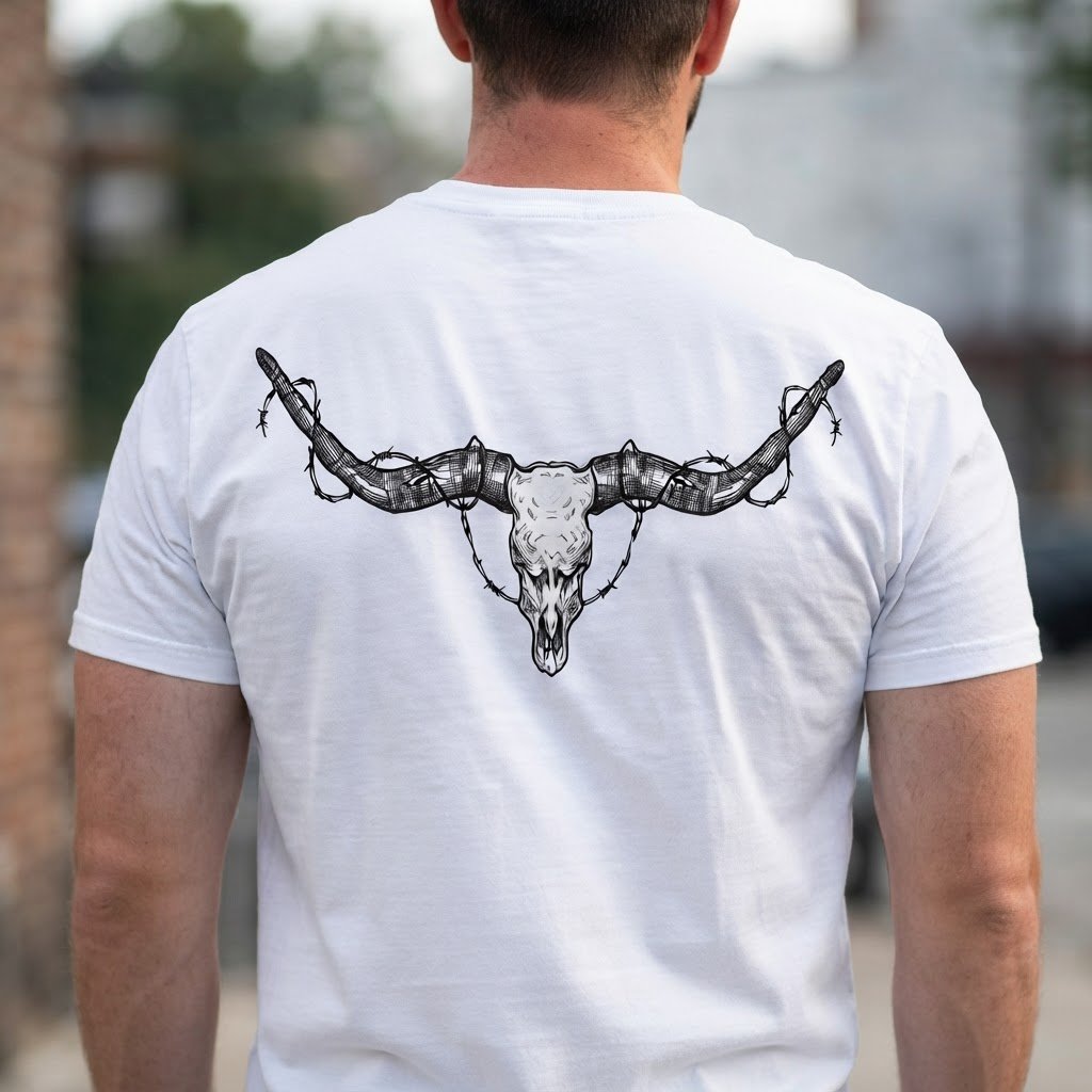 camiseta rebell brand longhorn barbed wire
